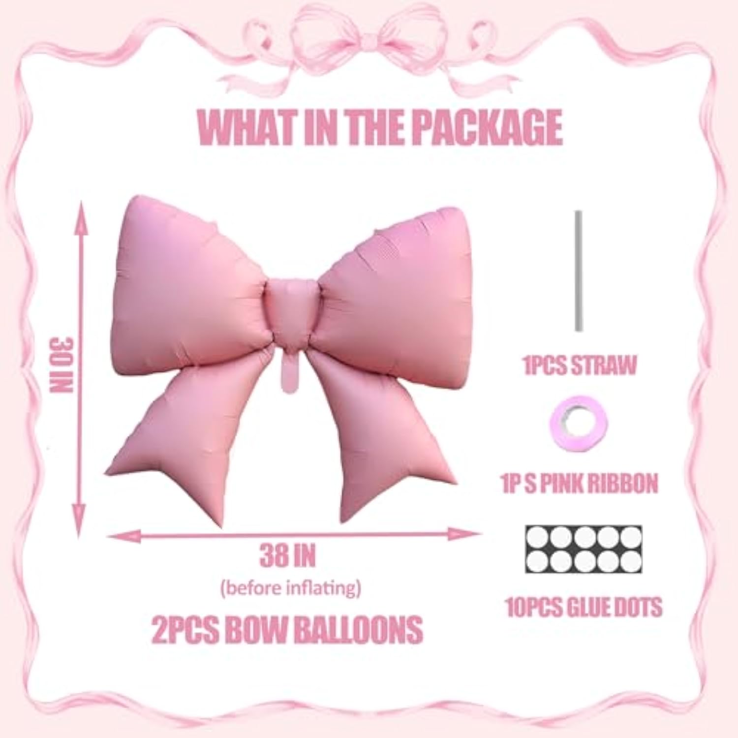 2Pcs Pink Bow Balloons Coquette Birthday Party Decorations for Women