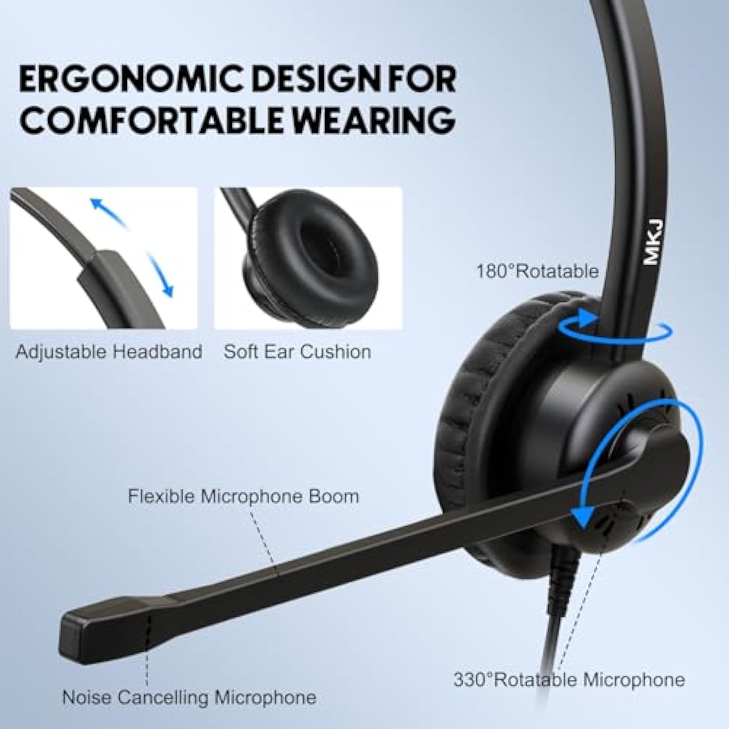 Telephone Headset Noise Canceling Corded Rj9, Wired Headphone With Microphone Dual Ear Call Center Office Headset Compatible With Cisco Cp-7821 7841 7861 7945G 7962G 7975G 8841 8865 9971