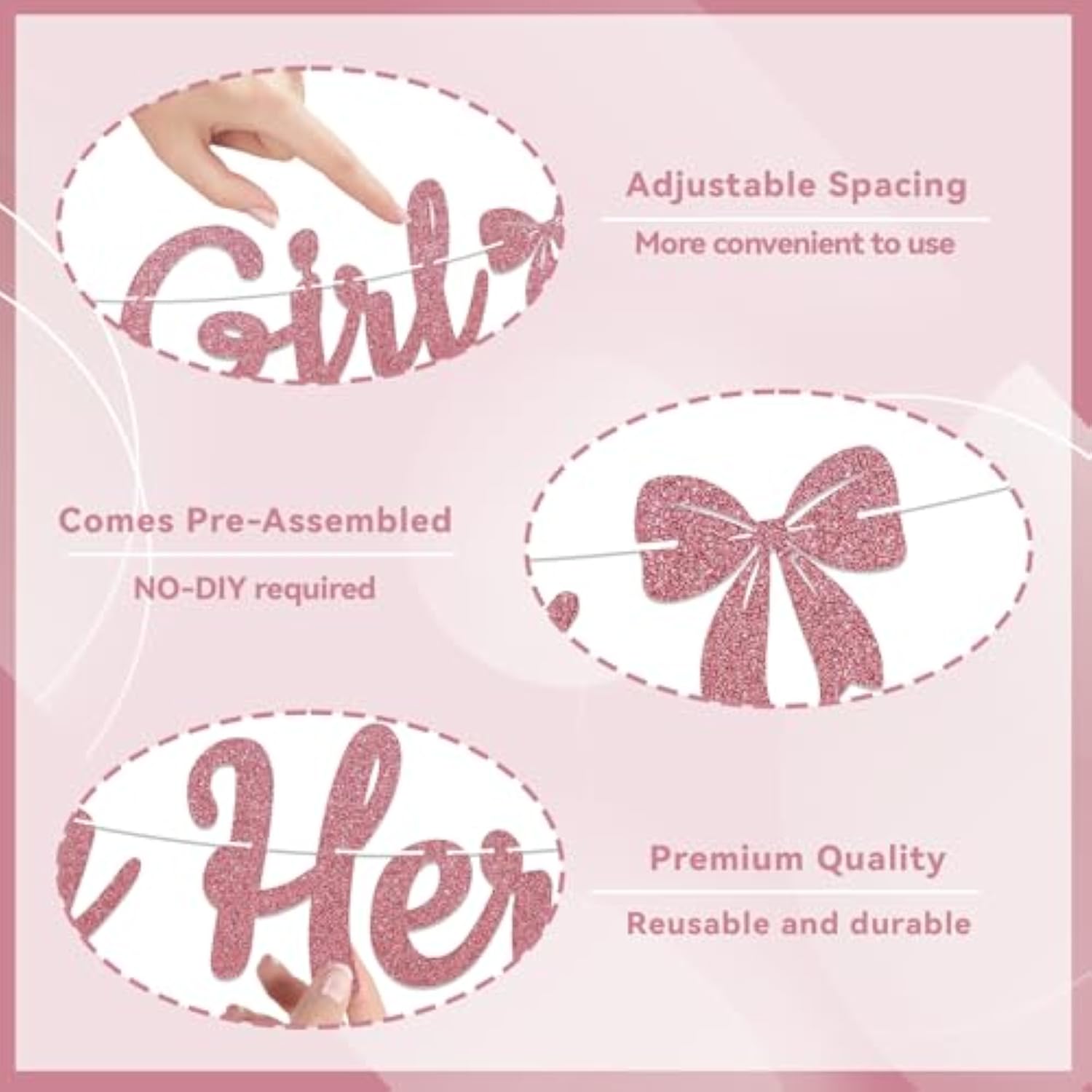 2pcs Sweet Little Girl Banners – Pink Bow Baby Shower & Gender Reveal Decor