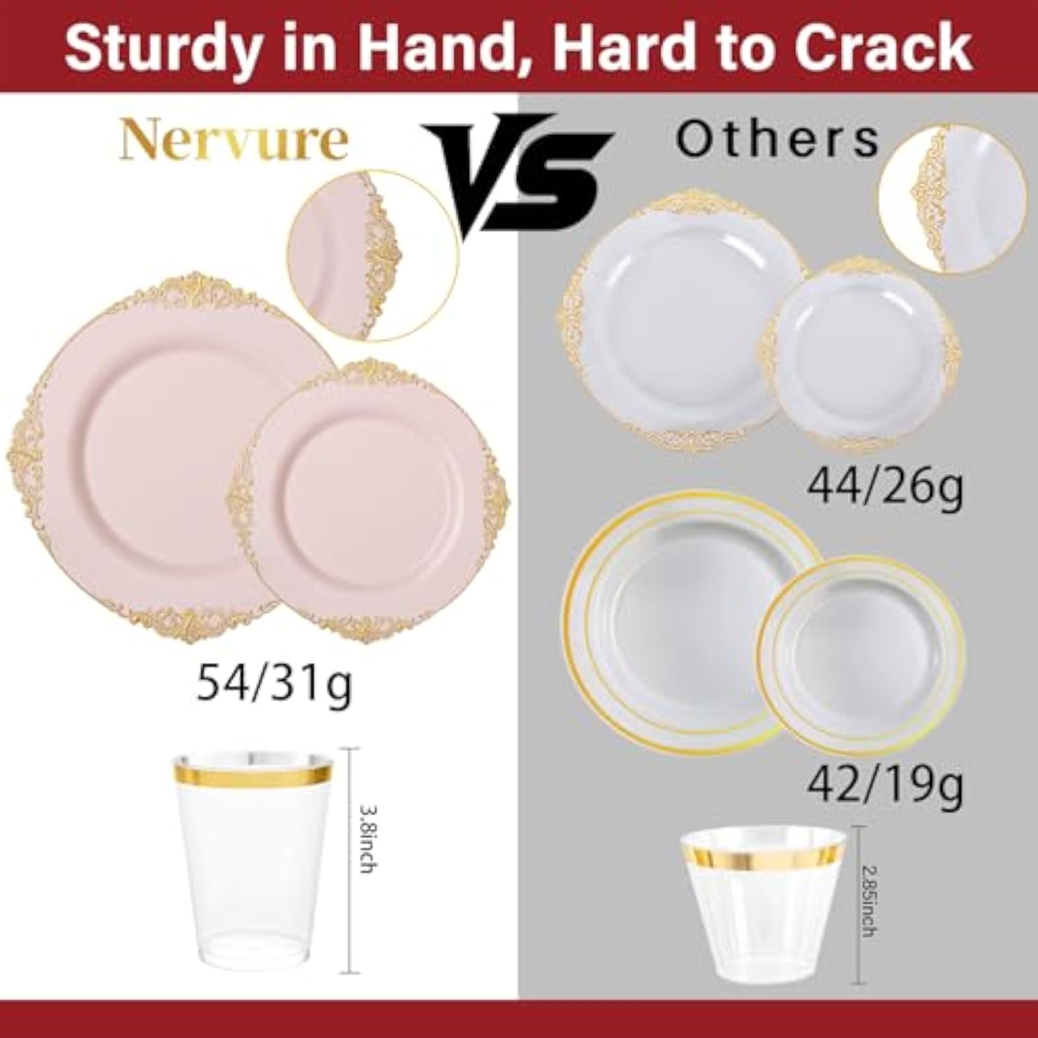 350Pcs Pink Plastic Plates - Pink Dinnerware Sets For 50 Guests - 100 Disposable Plates, 150 Gold Plastic Silverware, 50 Cups, 50 Napkins For Wedding & Party