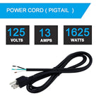 16 Gauge Power Cord Pigtail 16Awg Replacement Power Cord Open End 3 Wire Nema 5-15P Plug 3 Prong 6 Feet Heavy Duty Sjt Power Supply Ac Cable 120V, 13A, 1625W