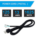 16AWG 6ft 3-Prong Power Cord Pigtail NEMA 5-15P 120V 13A 1625W Heavy Duty