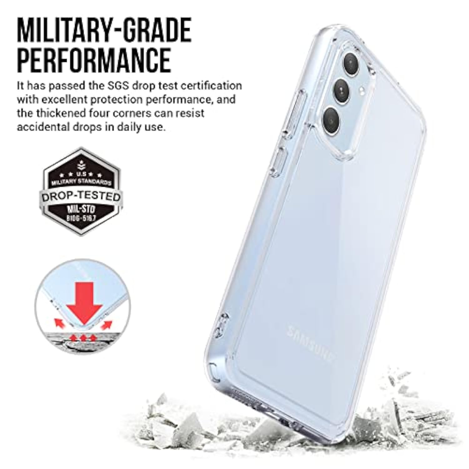 For Samsung Galaxy A54-5G Case: Military-Grade Shockproof Phone Cover With Tempered Glass Screen Protector, Anti-Scratch & Reinforced Bumpers - Crystal Clear