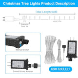 200Ft 600Led Christmas Lights Plug In,Warm White Waterproof Fairy Lights With Timer/8 Modes, Christmas Tree Lights Light