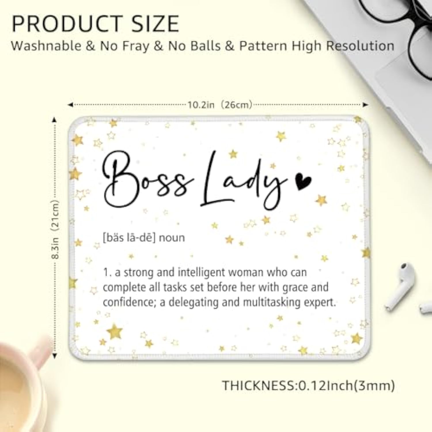 Boss Lady Definition Mouse Pad With Stitched Edge, Funny New Business Owner Gifts Women Boss Gifts For Boss Female, Appreciation Gifts For Women Entrepreneurs, Boss Day Women'S Day Gifts