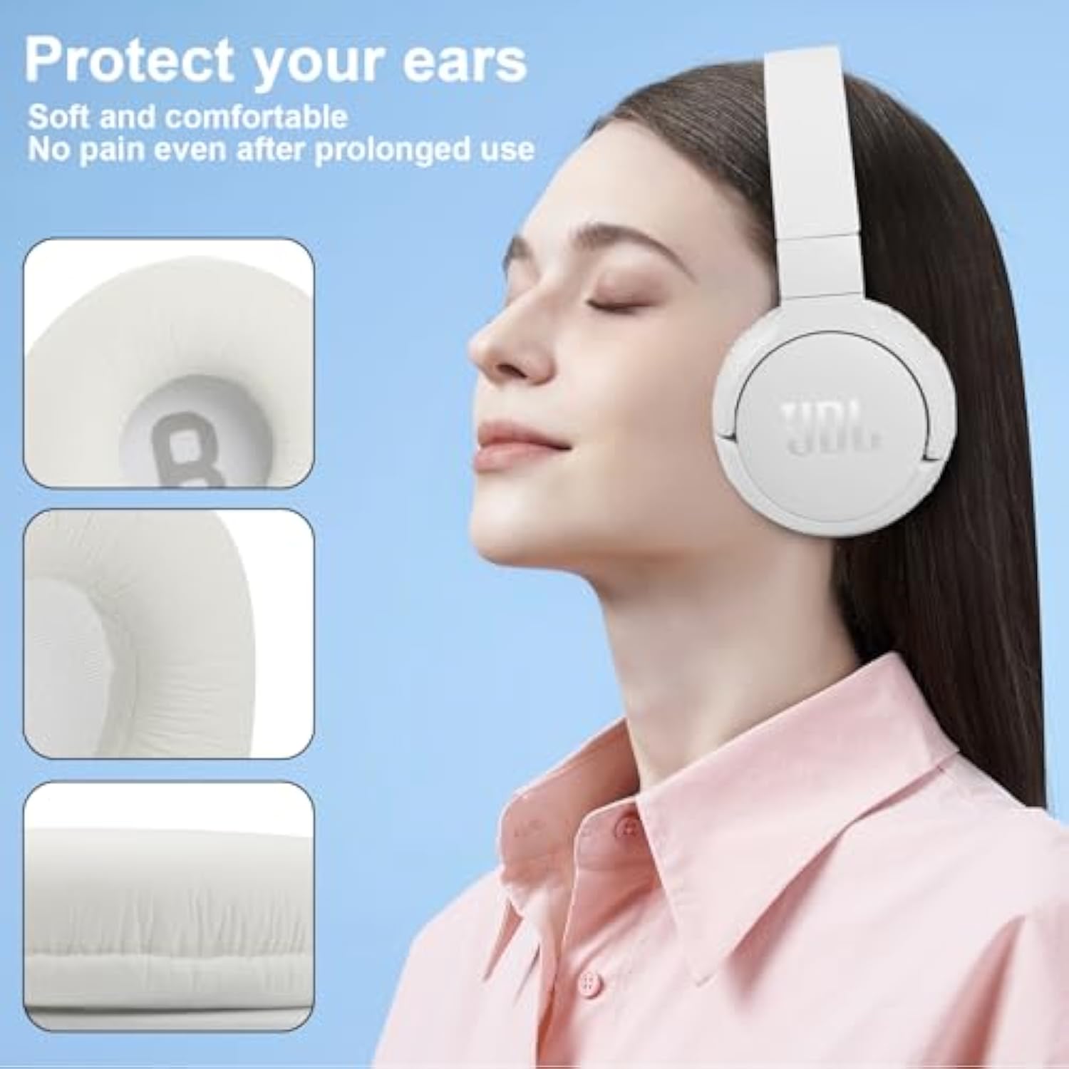 Tune 600Btnc Earpads Replacement Round-70Mm Ear Cushions Compatible With Jbl T500Bt T450Bt, Tune 500Bt 600Btnc On-Ear/Sony Mdr-V150 V200 V250 V300 V400 Zx300 Headphones Comfort Ear Pads (White)