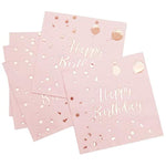 Pink Napkins Rose Gold Happy Birthday 50Pcs, Paper Napkin Folding 3 Layers Disposable Tableware Dinnerware For Birthday Anniversary Rose Gold Party Decoration Cocktail Supplies