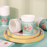 Tea Party Tableware Supplies Serves 24 Floral Tea Party Disposable Paper Dinnerware 24 9" Plates 24 7" Saucer Plate 24 9Oz Tea Cups With Handle 48 Luncheon Napkins For Birthday Bridal Shower