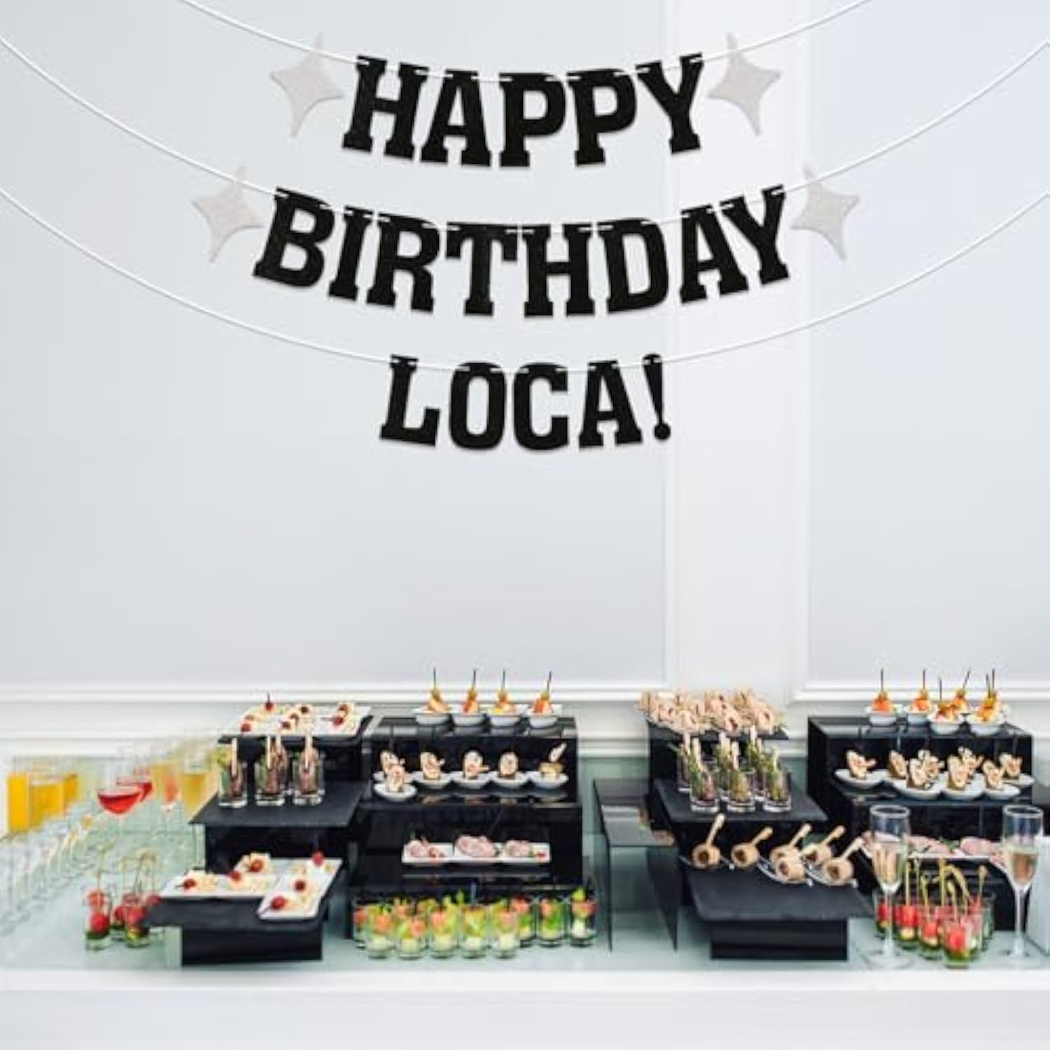 Happy Birthday Loca Banner Black Glitter Vampire Theme Funny Party Decor