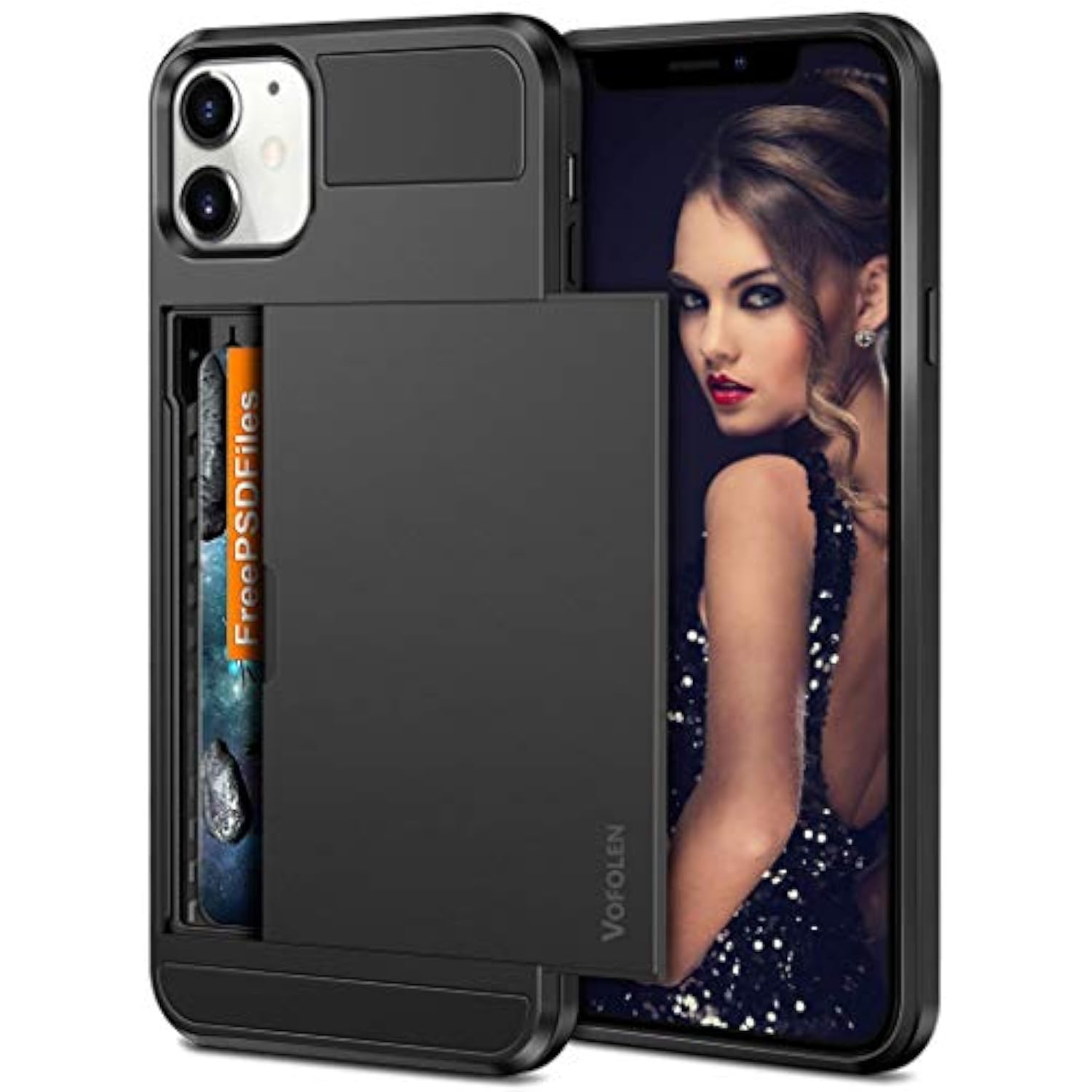 Compatible With Iphone 12 Case 5G Wallet Cover Credit Card Holder Slot Sliding Back Pocket Anti-Scratch Dual Layer Protective Compatible With Iphone 12 5G Black