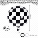 12 Pcs Checkered Racing Foil Balloons Black & White Mylar for Race Car Party Decor