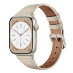 Slim Leather Bands Compatible With Apple Watch Band 42Mm 41Mm 40Mm 38Mm, Genuine Leather Replacement Strap For Iwatch Series 10/9/8/7/6/5/4/3/2/1/Se Women, Starlight/Starlight