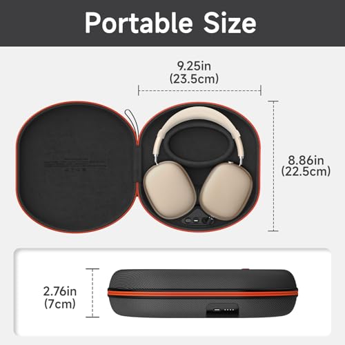 Charging Case for AirPods Max 1 & 2 - Travel Headphone Charger with Magnetic Connectors, Auto Sleep Mode, 5000mAh Battery (Black)