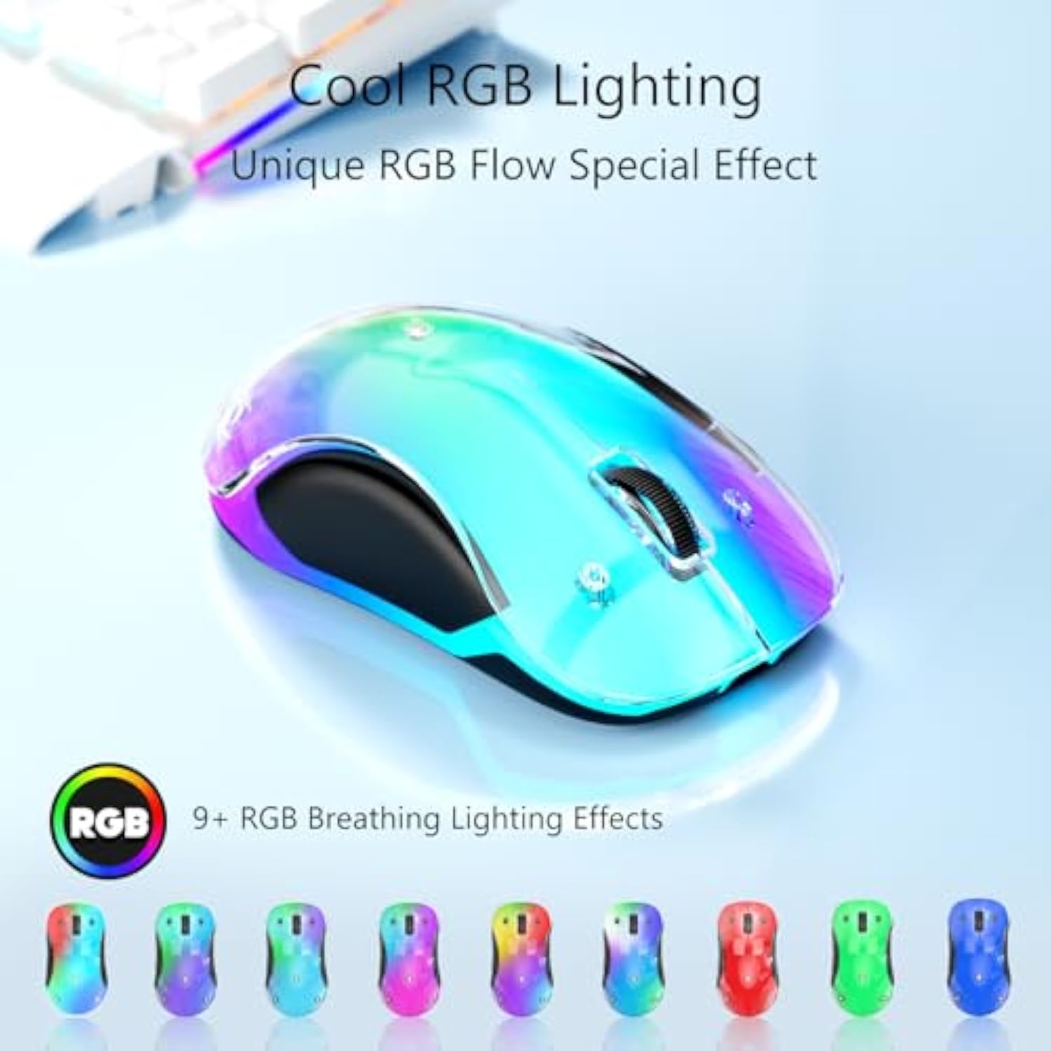 2.4G Wireless Mouse With Customizable Cover & 9-Color Led - Rechargeable Ergonomic, 1200 Dpi, 5 Buttons, Usb Receiver For Pc/Mac - White