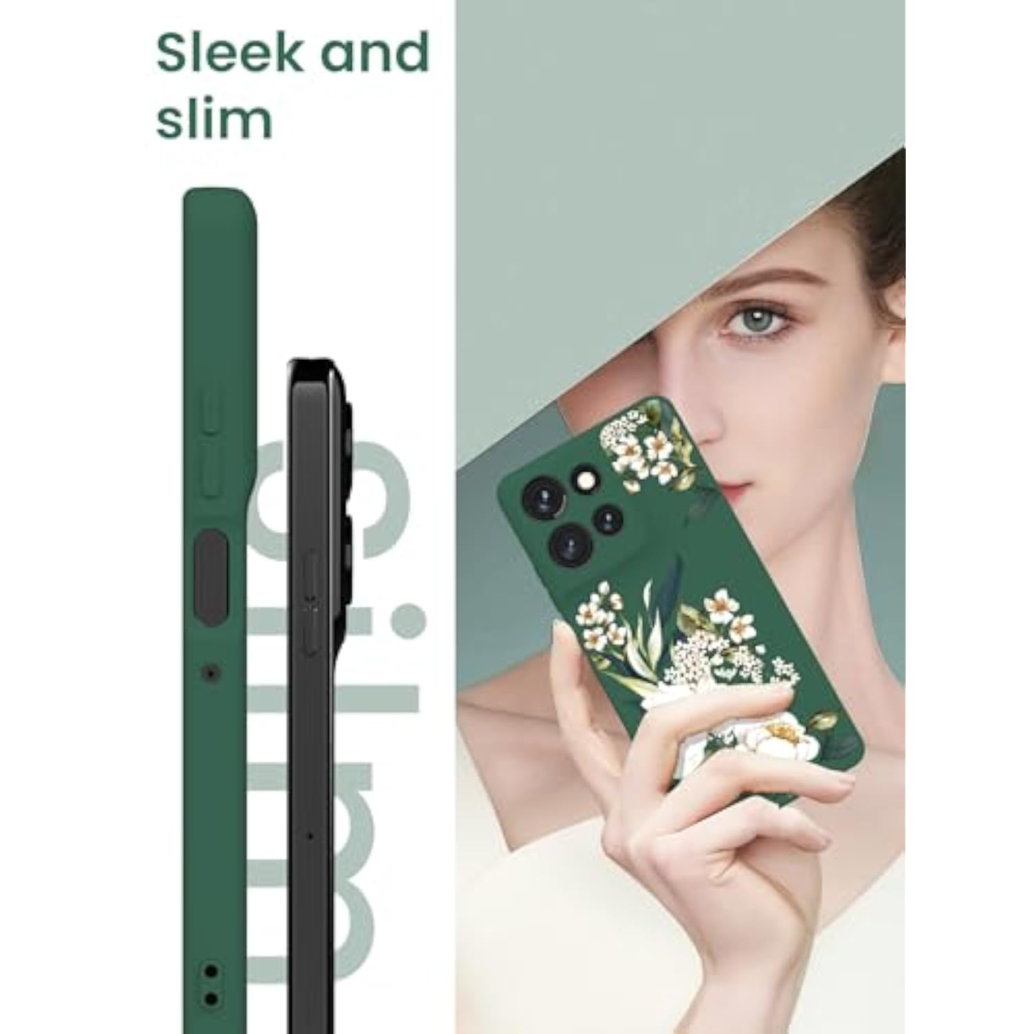 For Motorola Moto G Power 5G 2025 Case With 2X Tempered Glass Screen Protectors, Girls Women Florals Liquid Silicone Phone Case, Shockproof Antiscratch Soft Protection Case (Midnight Green)