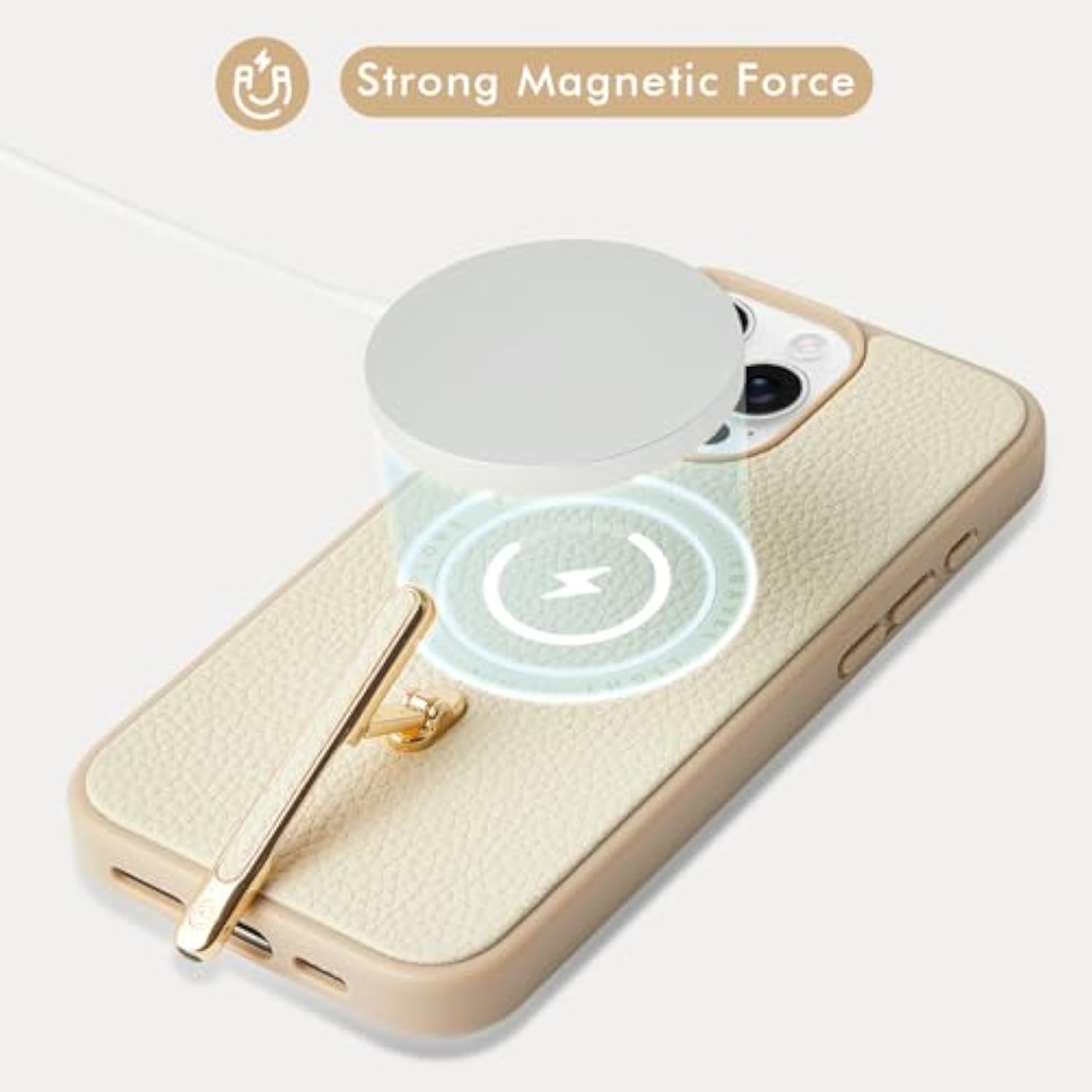 iPhone 16 Pro Magnetic Case with 2-Way Stand, Magsafe Leather Protective Cover