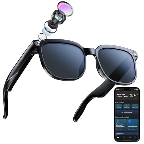 Smart Glasses with Camera, Bluetooth Music & Call, 800W HD Camera Glasses, 1080P Video Recording, Built-in ChatGPT Voice Assistant Control for Men