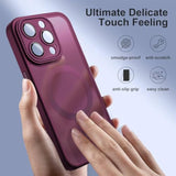 For Iphone 15 Pro-Max Matte Clear Case Compatible With Magsafe, Full Camera Lens Protection, Screen Protector, Wrist Strap, Translucent Magnetic Slim Hard Protective Phone Cover, Wine-Red
