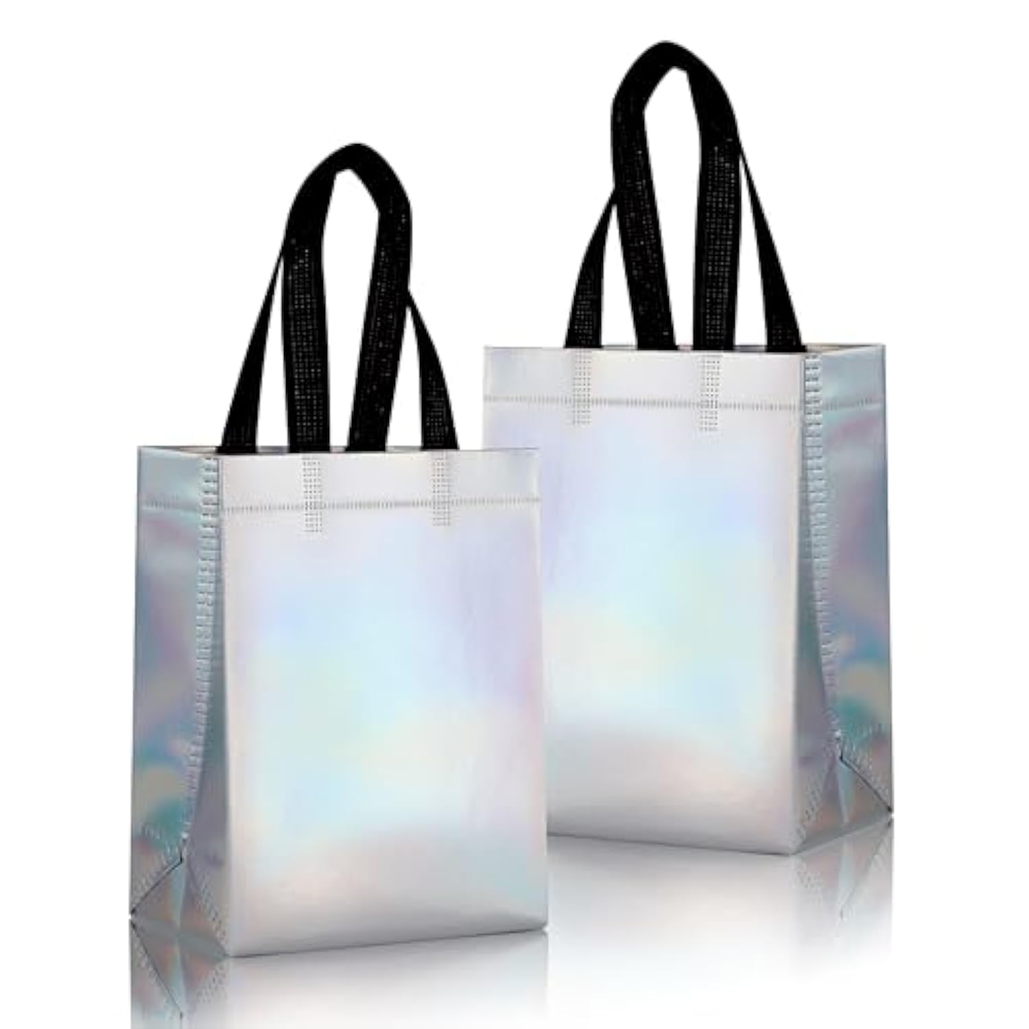 25 Pack Gift Bags With Handles,Small Gift Bags,Non-Woven Bag For Birthday,Baby Shower,Crafts, Christmas,Party Supplies,Iridescent,5.9" L X 3.5" W X 8" H