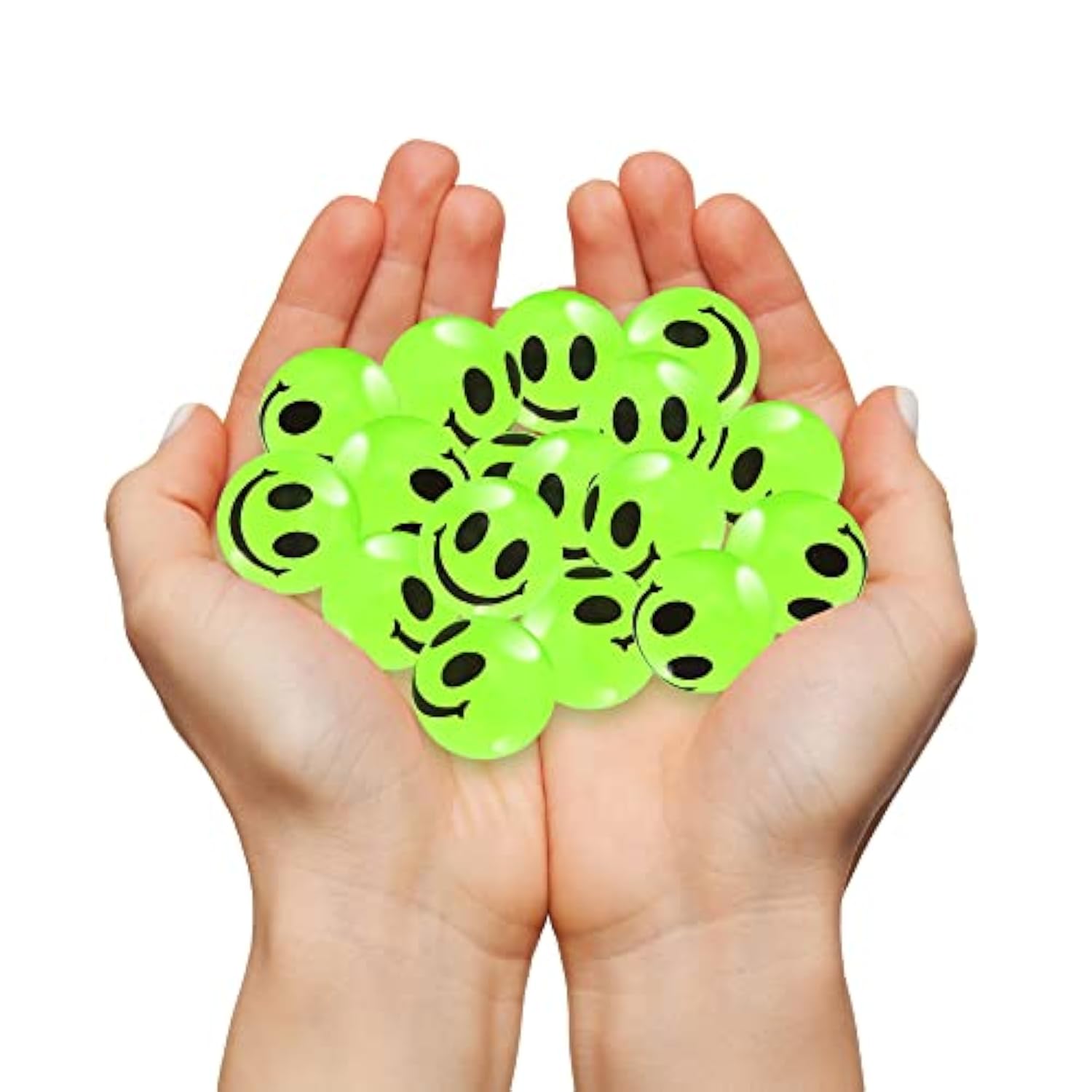 Glow In The Dark Smile Face Bouncy Balls - Bulk Pack Of 36, 1 Inch High Bounce Balls For Kids, Christmas Party Favors, Goodie Bag Stuffers For Boys And Girls