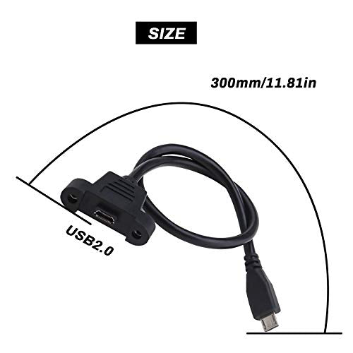 2 Pcs Micro USB 2.0 5 Pin Male to Female Extention Cable 0.3M/1Ft with Panel Mount Hole Including Mounting Screws for Transfering Data with Computer