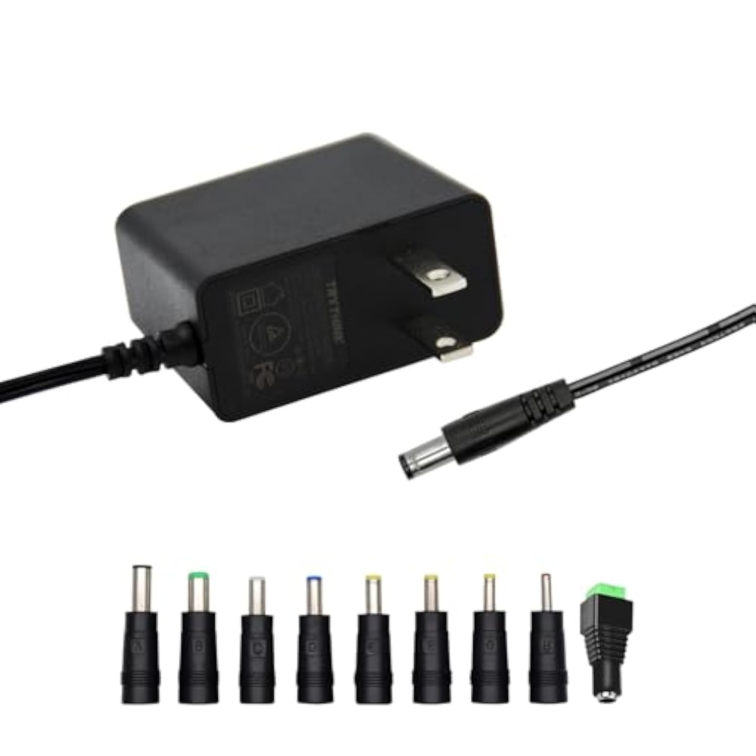 5V 2A 1A 0.8A 0.5A Power Supply Adapter, 10W Universal Ac/Dc Adapter 100-240V Ac To Dc 5V Power Cord Converter With 9 Interchangeable Jacks Plug For Usb Hub Tv Box Router Camera,Etc (1 Pack)