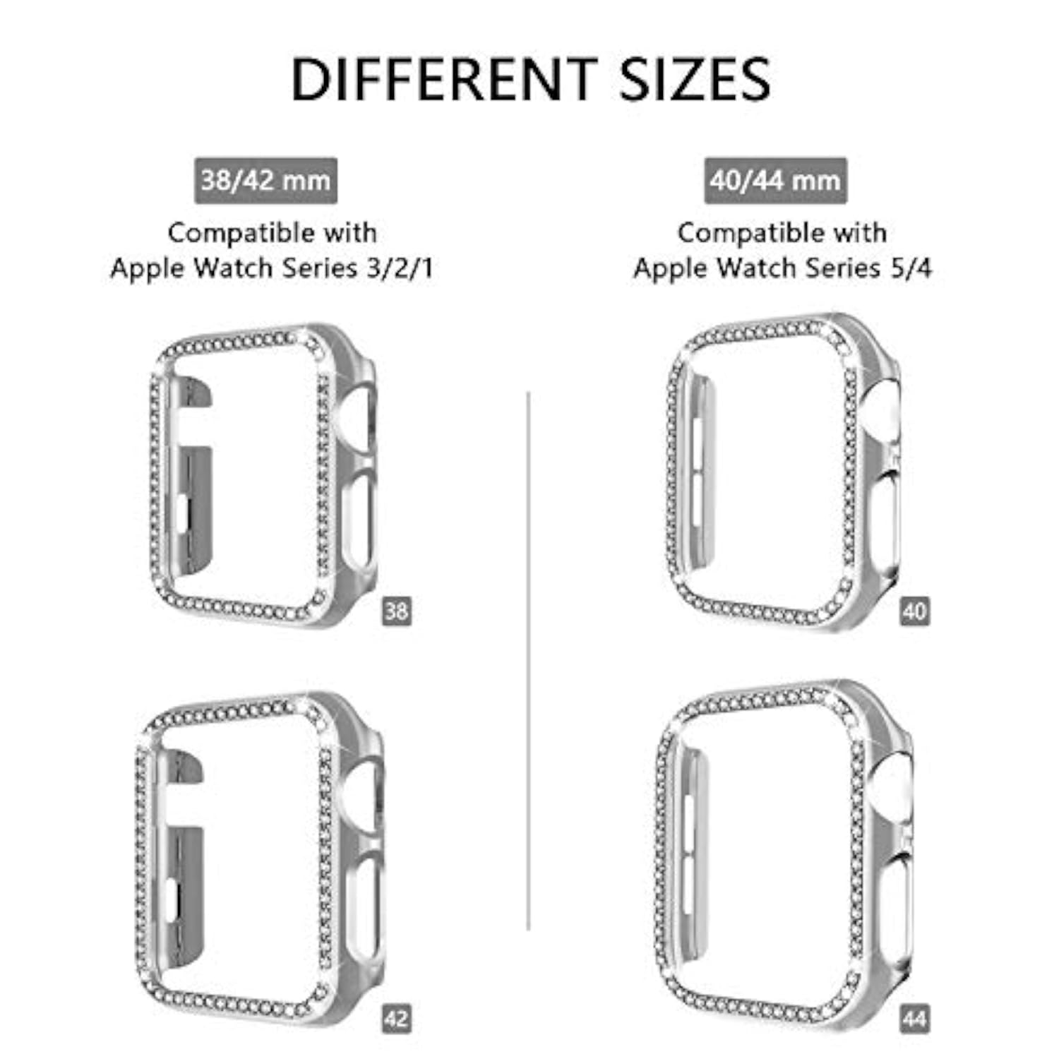 Bling Rhinestone Apple Watch Case 40mm Series 6 5 4 SE Protective Bumper Frame Cover for Women Girls iWatch Silver
