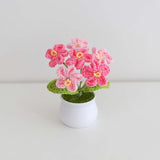 Knitting Crochet Flowers Potted Plants, Fake Forget Me Not Flowers For Friends, Family And Lover, Artificial Handmade Flowers For Valentines Birthday Wedding Gift And Home Decor (Gpink)