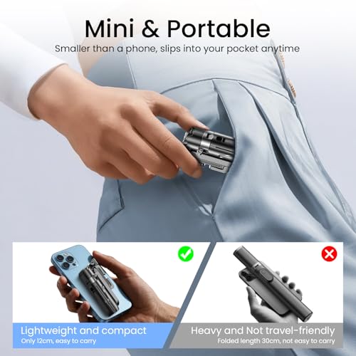 Portable Selfie Stick Tripod with Dual Fill Lights & Bluetooth Remote 3-in-1 Pocket Size Phone Tripod with 2 Cold Shoe Mounts for iPhone Android Mini