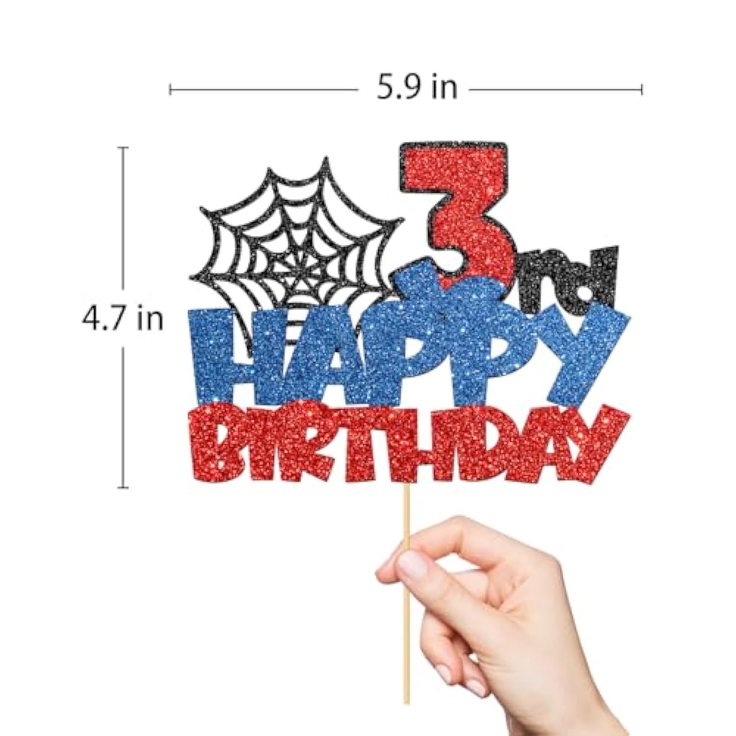Happy 3Nd Birthday Cake Topper Spider Web Cartoon Boy Three Years Party Decor