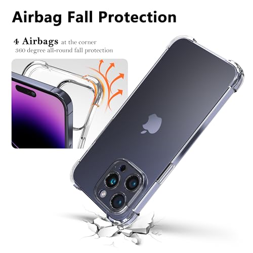 Clear Case for iPhone 13 Pro Max, Crystal Clear, Slim and Soft, Military Grade Drop Protection, Non-Yellowing, 4 Corner Airbags, Transparent