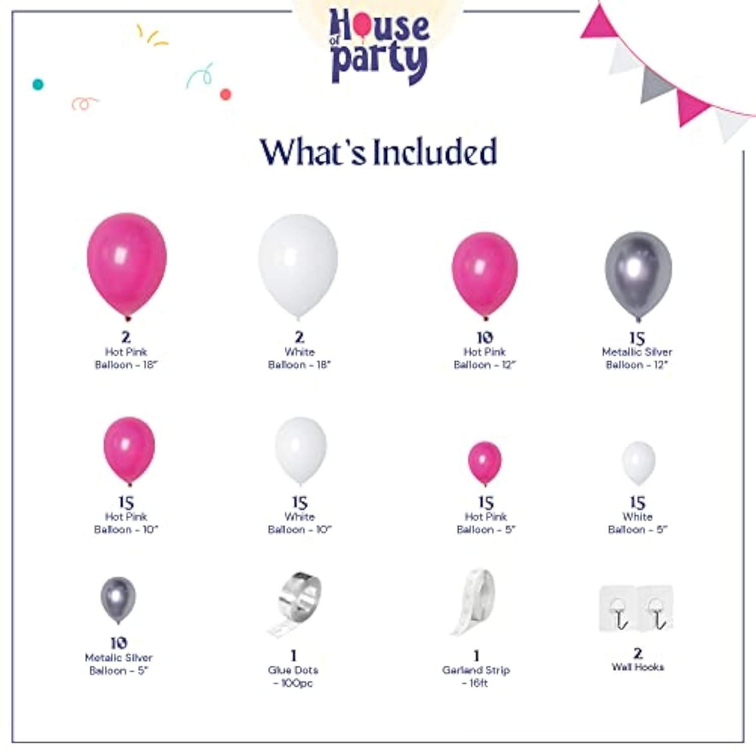 Pink Party Decorations - Pink White Silver Balloon Arch Kit 18/12/10/5 Inch | Backdrop For Valentines, Bachelorette, Gilrs, Women Birthday Party Decorations