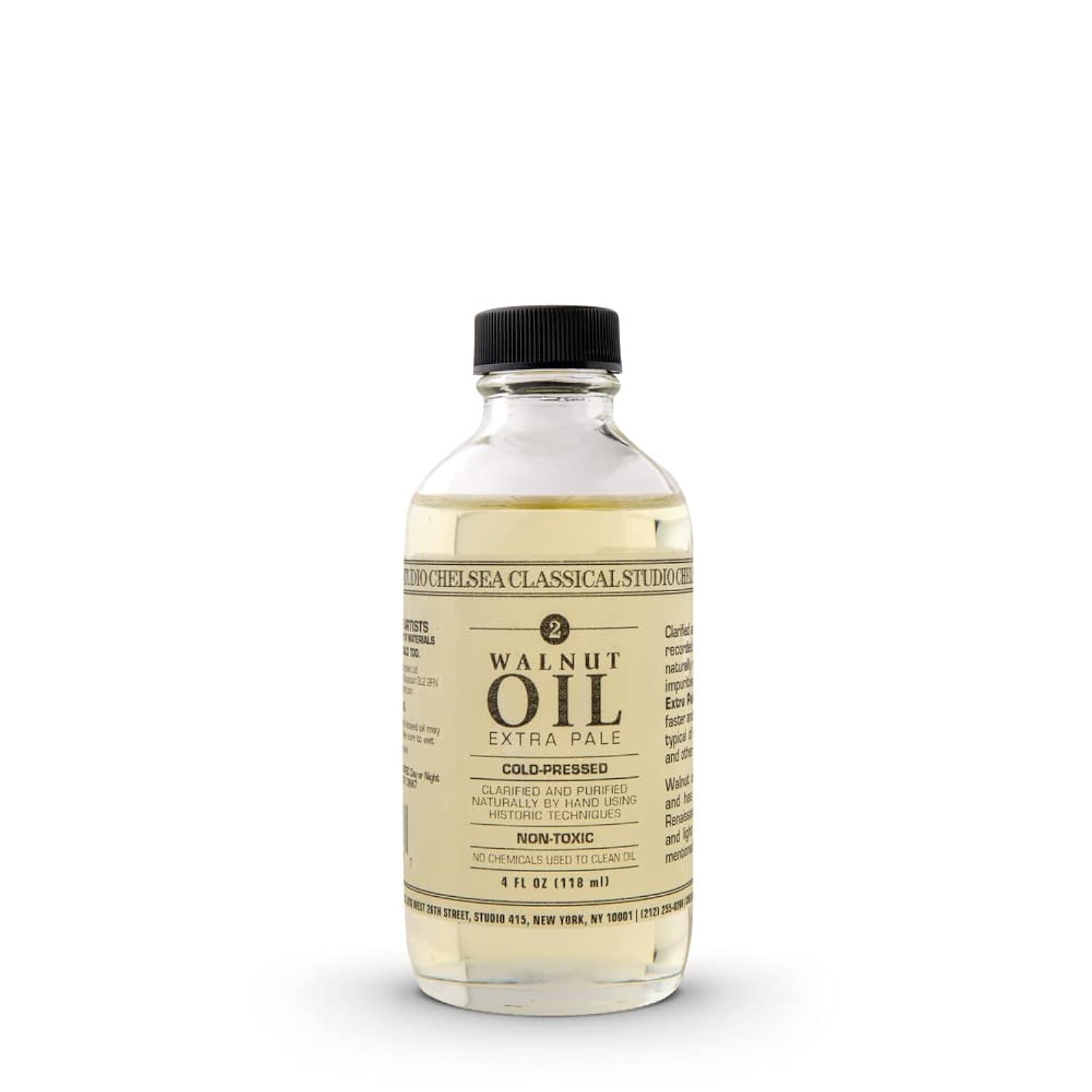Walnut Oil Paint Medium - Cold Pressed Extra Pale Naturally Clarified De-Yellowed By Natural Processed Walnut Oil - [4 Oz. Bottle]