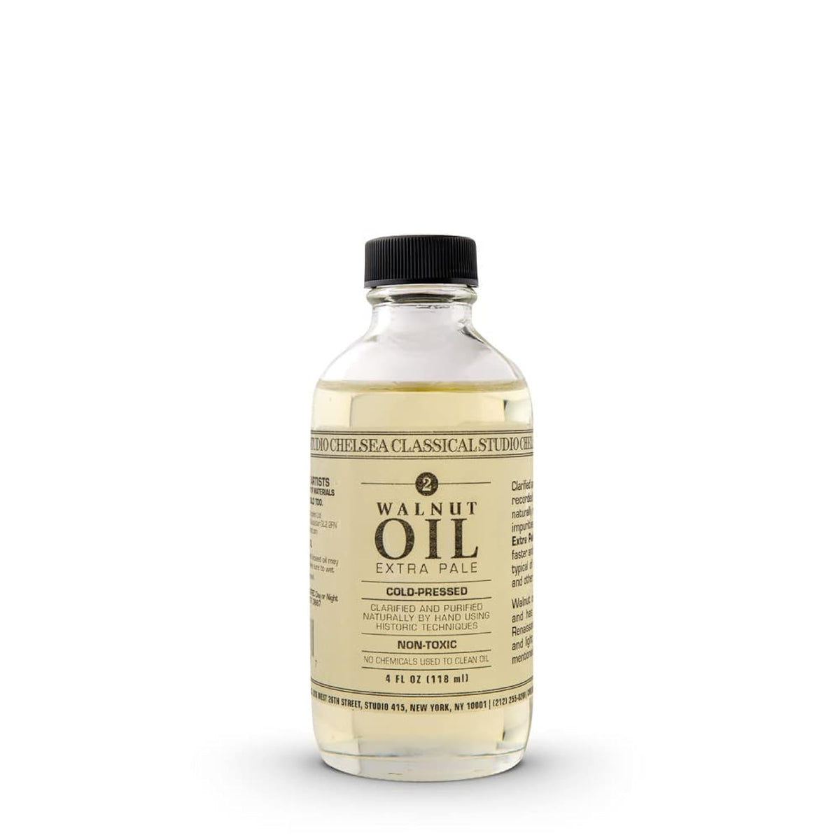 Walnut Oil Paint Medium - Cold Pressed Extra Pale Naturally Clarified De-Yellowed By Natural Processed Walnut Oil - [4 Oz. Bottle]