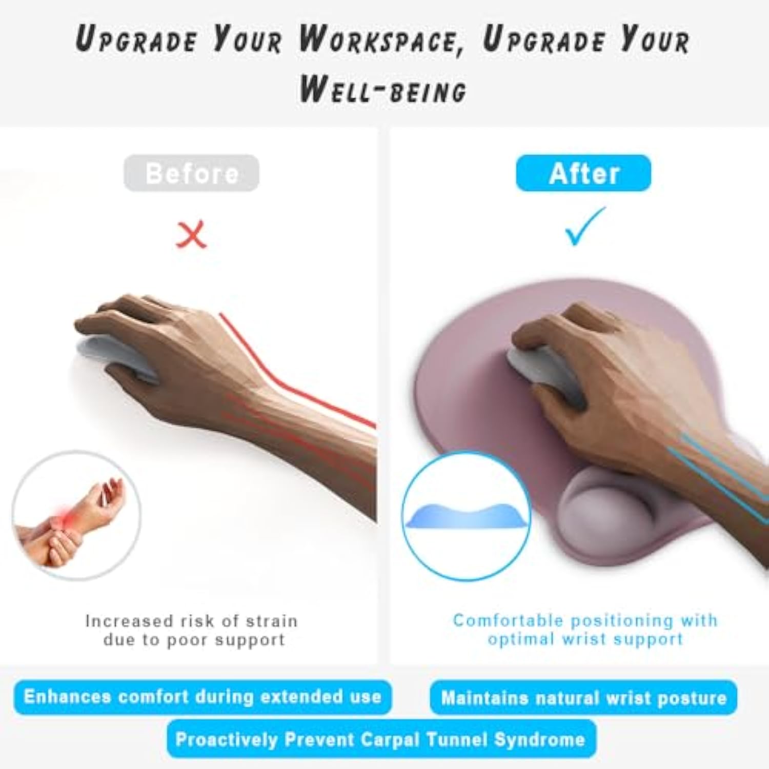 Ergonomic Mouse Pad With Wrist Rest Support&Gel Cushion For Desk; Cute Computer Decor Accessories For Women. Small Mousepad Mat Laptop Pads For Office&Home. Ergo Supplies & Aesthetic (00Black)