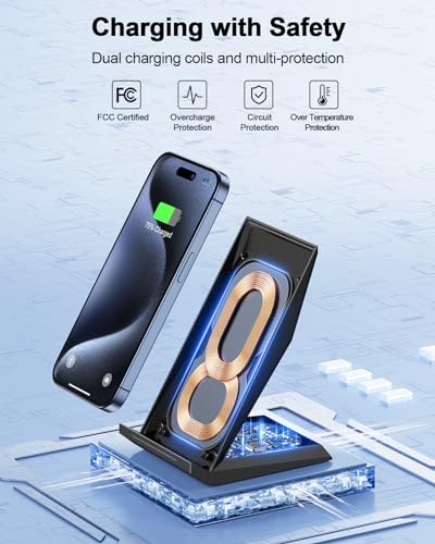 Fast Wireless Charger, Wireless Charging Stand Compatible iPhone 17/17 Air/16/15/15 Pro/15 Plus/15 Pro Max/14/13, Nightstand Phone Charger Dock for