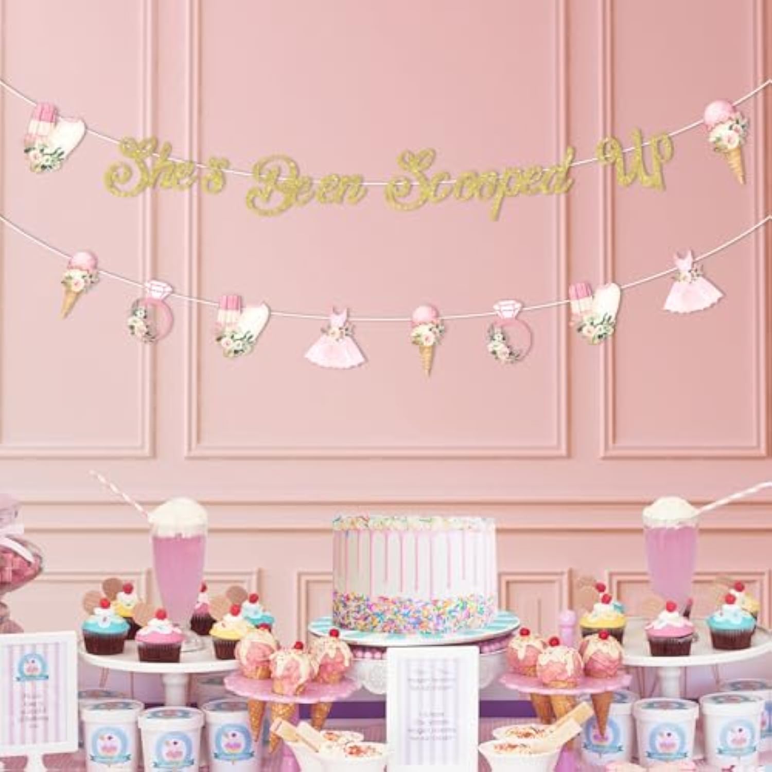 She’s Been Scooped Up” Ice Cream Glitter Banner for Bridal Parties