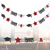 Black and Red Congrats Grad Banner Graduation Decorations Class of 2026 Glitter Star Grad Cap Certificate Bunting Garland for Graduation Party Supplies