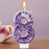 Birthday Number Candles,Purple Crown Birthday Candles For Cake,Glitter Number 8 Candle Cake Topper With Sequins For Anniversary Celebrations Supplies (Number 8)
