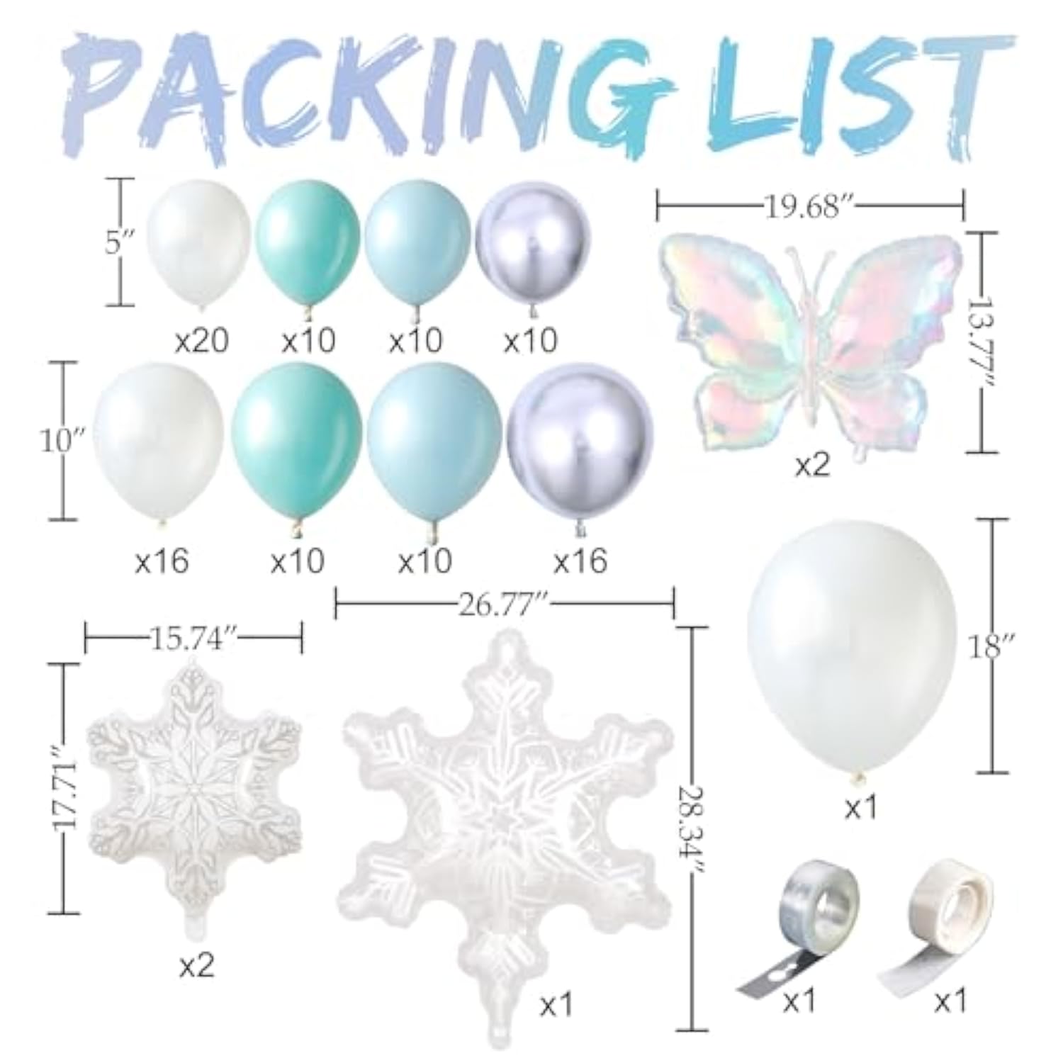 Winter Wonderland Balloon Arch Kit,110Pcs Double-Stuffed Ice Blue Silver Pearl White Balloon Garland With Snowflake,Iridescent Butterfly Foil Balloons For Frozen Princess Birthday Christmas Decoration