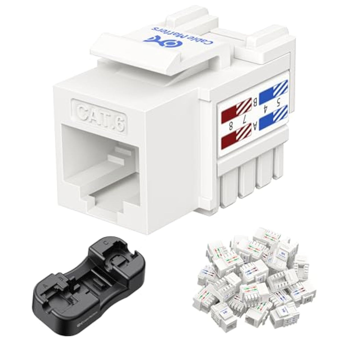 Cable Matters UL Listed 25-Pack RJ45 Keystone Jack in White and Keystone Punch