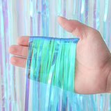 2-Pack Neon Iridescent Foil Fringe Backdrop Curtains 3.3x8.2ft Party Decor
