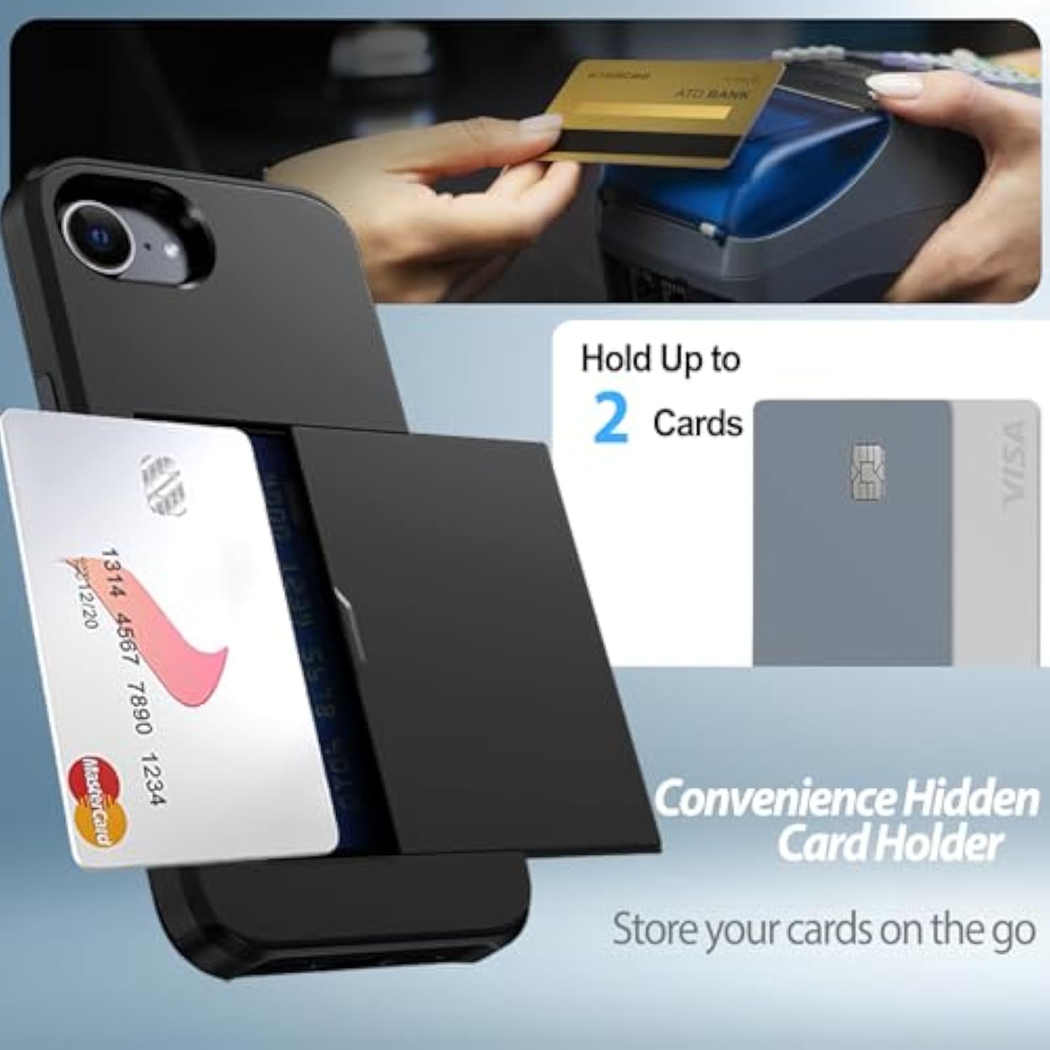 For 16E Wallet Case With Card Holder + 2 Tempered Glass Screen Protector Protective Shockproof Hidden Card Slot Slim Case Women Men For 16E 6.1"(Black)
