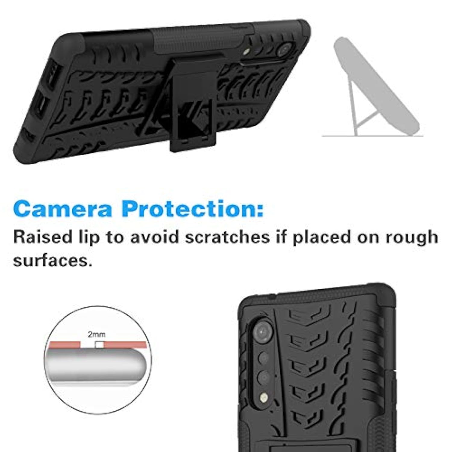 Phone Case For Lg Velvet 5G/Lgvelvet Verizon G5 Uw T-Mobile 2020 With Tempered Glass Screen Protector Cover And Stand Kickstand Hard Rugged Hybrid Cell Accessories Lm G900Um 4G Tmobile Cases Men Black