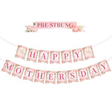 Pre-Strung Happy Mothers Day Banner, 2026 Mothers Day Decorations for Party, Pink Best Mom Ever Sign Bunting Banner Garland, Mother's Day Background for Photo Props
