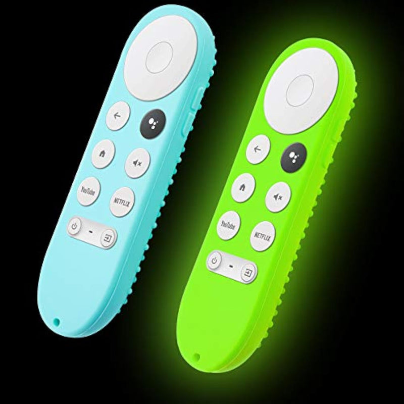 Glow Remote Cover Replacement For Google Chromecast Tv 2020 Release Voice Remote, 2Pack Silicone Protective Case With Lanyard (Mint Green And Glow Green)
