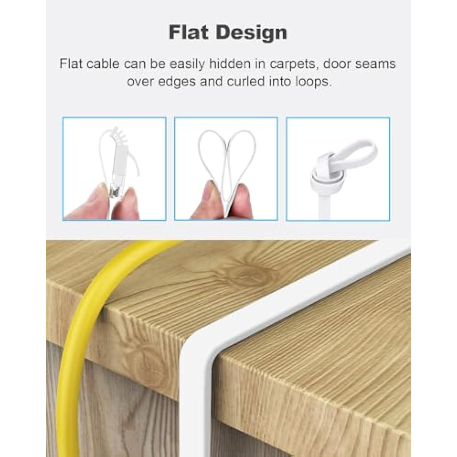 Cat 6 Ethernet Cable 15Ft 6-Pack White, High Speed Solid Flat Cat6 Gigabit Int