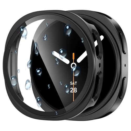 Waterproof Case for  Galaxy Watch 8 Screen Protector 44mm with Tempered Glass, 1-Pack Hard PC Cover Bumper for Galaxy Watch8 No Fog,
