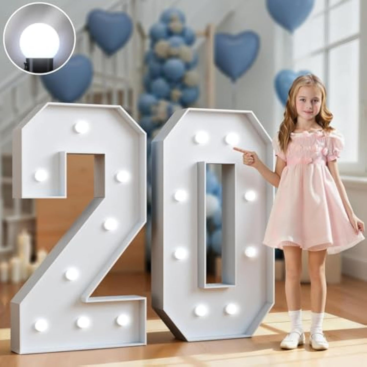 Marquee Numbers 3 Feet Tall Big Light Up Numbers 20Th Birthday Decorations Women Men Graduation Decorations 2025 White Anniversary Party Decor Large Cardboard Prop Backdrop Sign 20