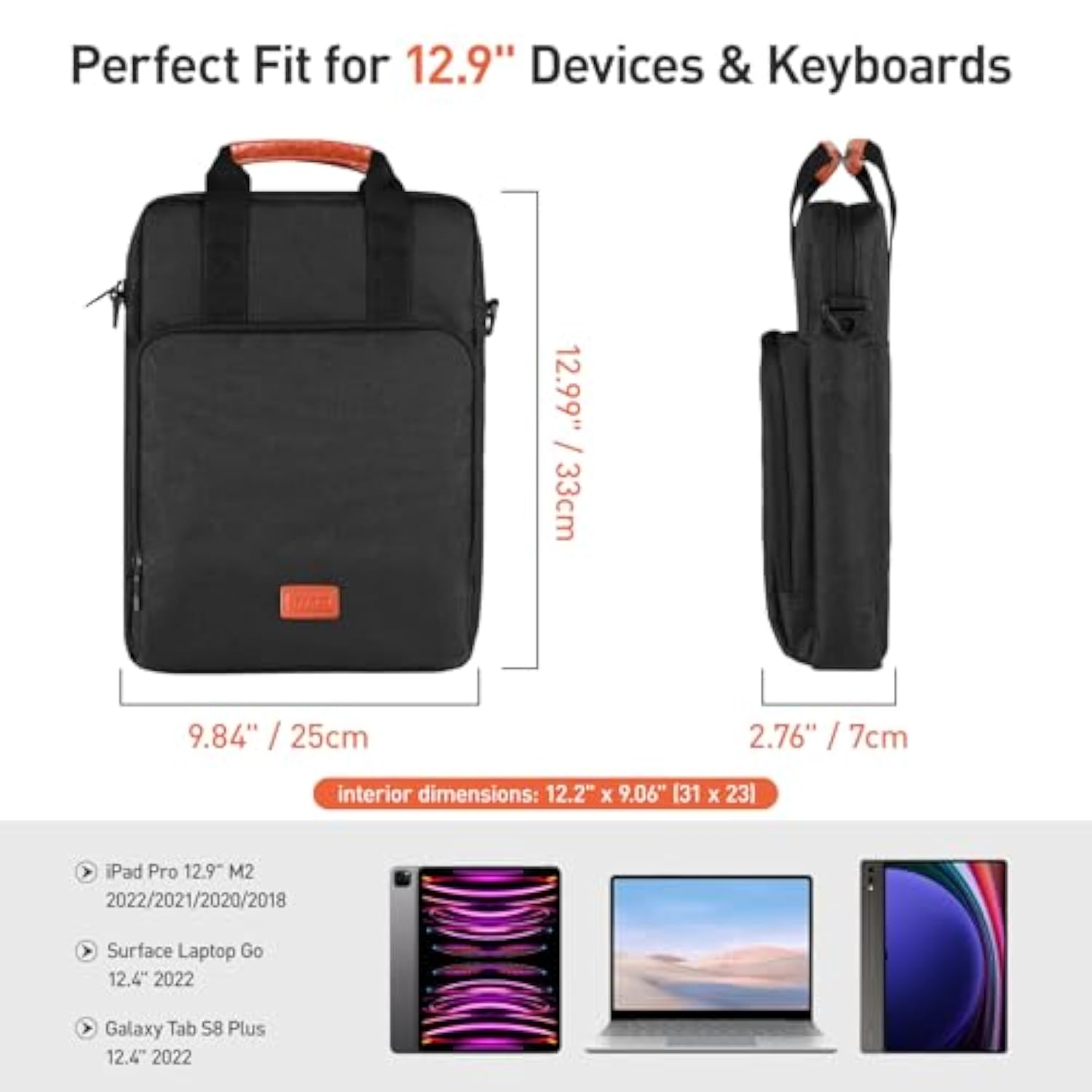12.9-13 Inch Tablet Sleeve Bag With Shoulder Strap, Double Handle Case Fits Ipad Air 13-Inch M3 M2 / Ipad Pro 13-Inch M4, Ipad Pro 12.9-Inch M2&M1 (2022-2018), Galaxy Tab S8+/S9+ 12.4", Black